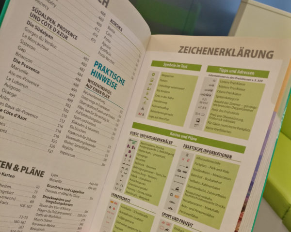 Gesammelte Zeichenerklärung am Beginn eines Reiseführers
